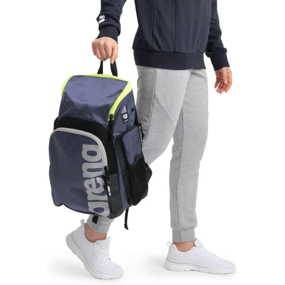 imageArena Spiky III Backpack 35 Unisex Travel Gym Rucksack for Men and Women Training Gear Equipment Bag for Swimmers 35 LitersNavyNeon Yellow