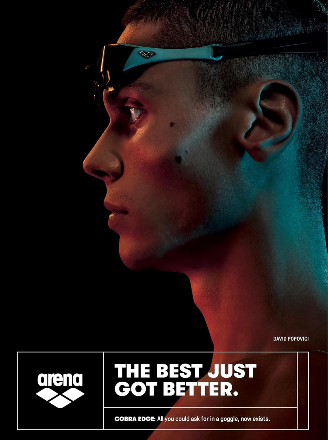 imageARENA Unisex Cobra Edge Swipe AntiFog Racing Swim Goggles for Men and Women Polycarbonate MirrorNonMirror LensSmokepeacockblack