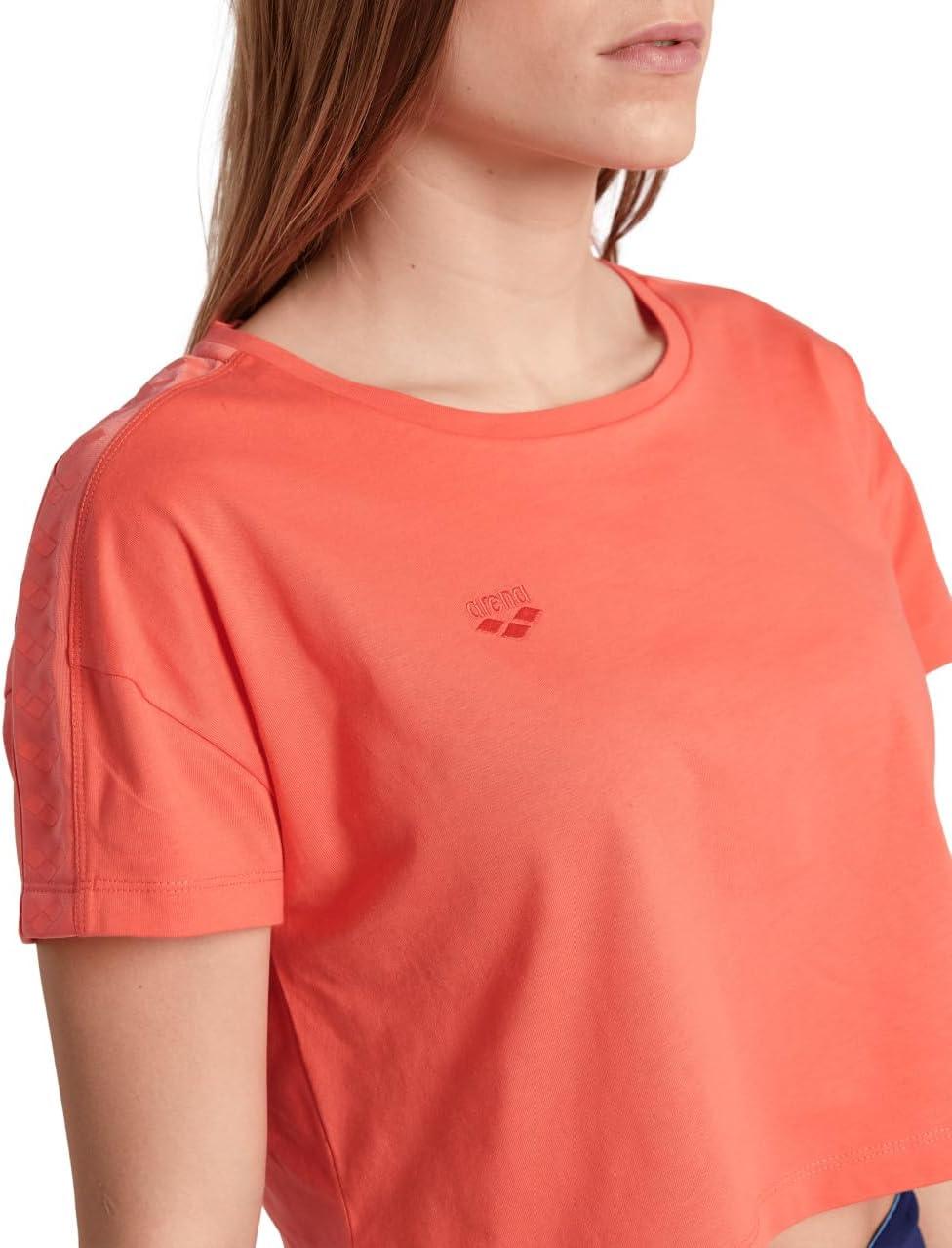 imageARENA Womens Icons Corinne Team Crop TShirt Short Sleeve Loose Fit Cotton Active Top Cozy Crew Neck Workout TeeCalypso Coral