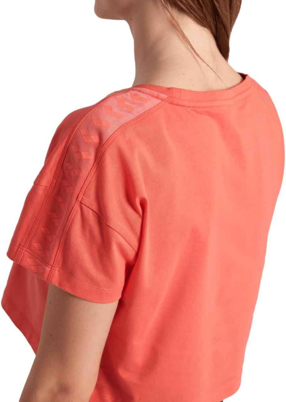 imageARENA Womens Icons Corinne Team Crop TShirt Short Sleeve Loose Fit Cotton Active Top Cozy Crew Neck Workout TeeCalypso Coral