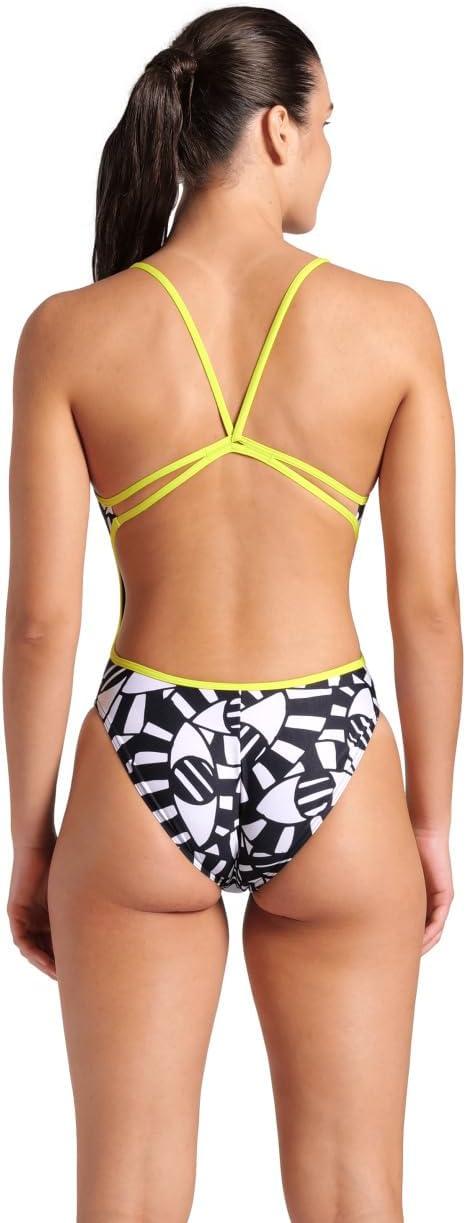 imageARENA Womens Performance Open Your Eyes Lace Back Training Swimsuit Ladies Bathing SuitBlack MultiSoft Green