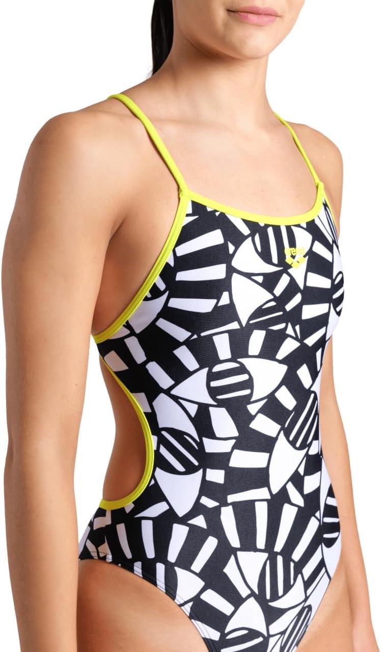 imageARENA Womens Performance Open Your Eyes Lace Back Training Swimsuit Ladies Bathing SuitBlack MultiSoft Green