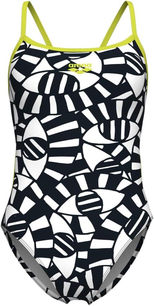 imageARENA Womens Performance Open Your Eyes Lace Back Training Swimsuit Ladies Bathing SuitBlack MultiSoft Green