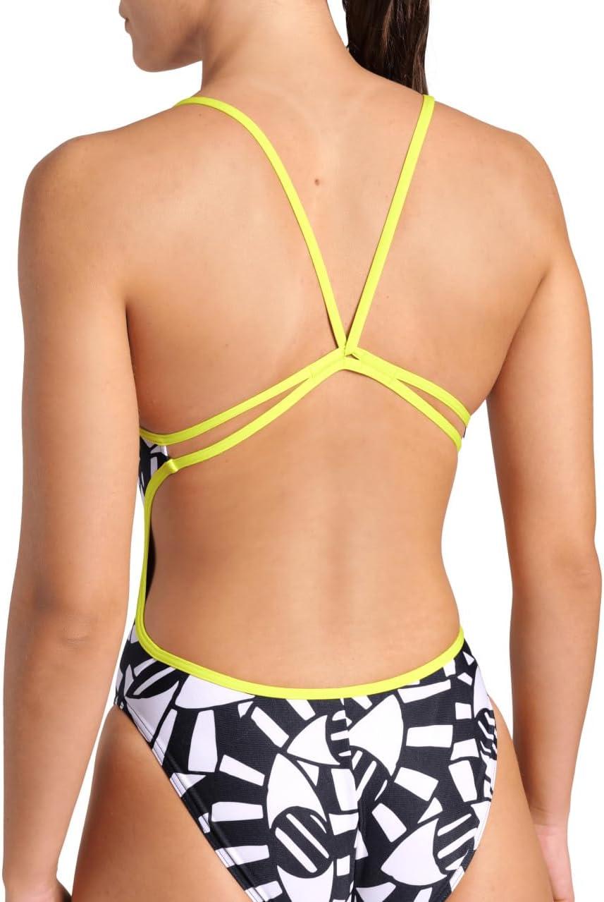 imageARENA Womens Performance Open Your Eyes Lace Back Training Swimsuit Ladies Bathing SuitBlack MultiSoft Green