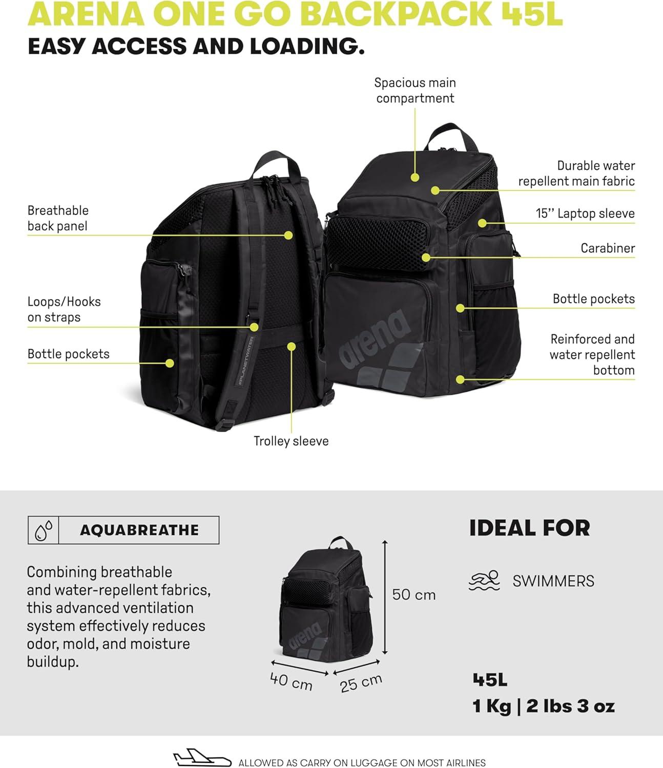 imageArena One Go Swim Sports Backpack Travel Large Size Athletes Equipment Bag 45 LitersGreen