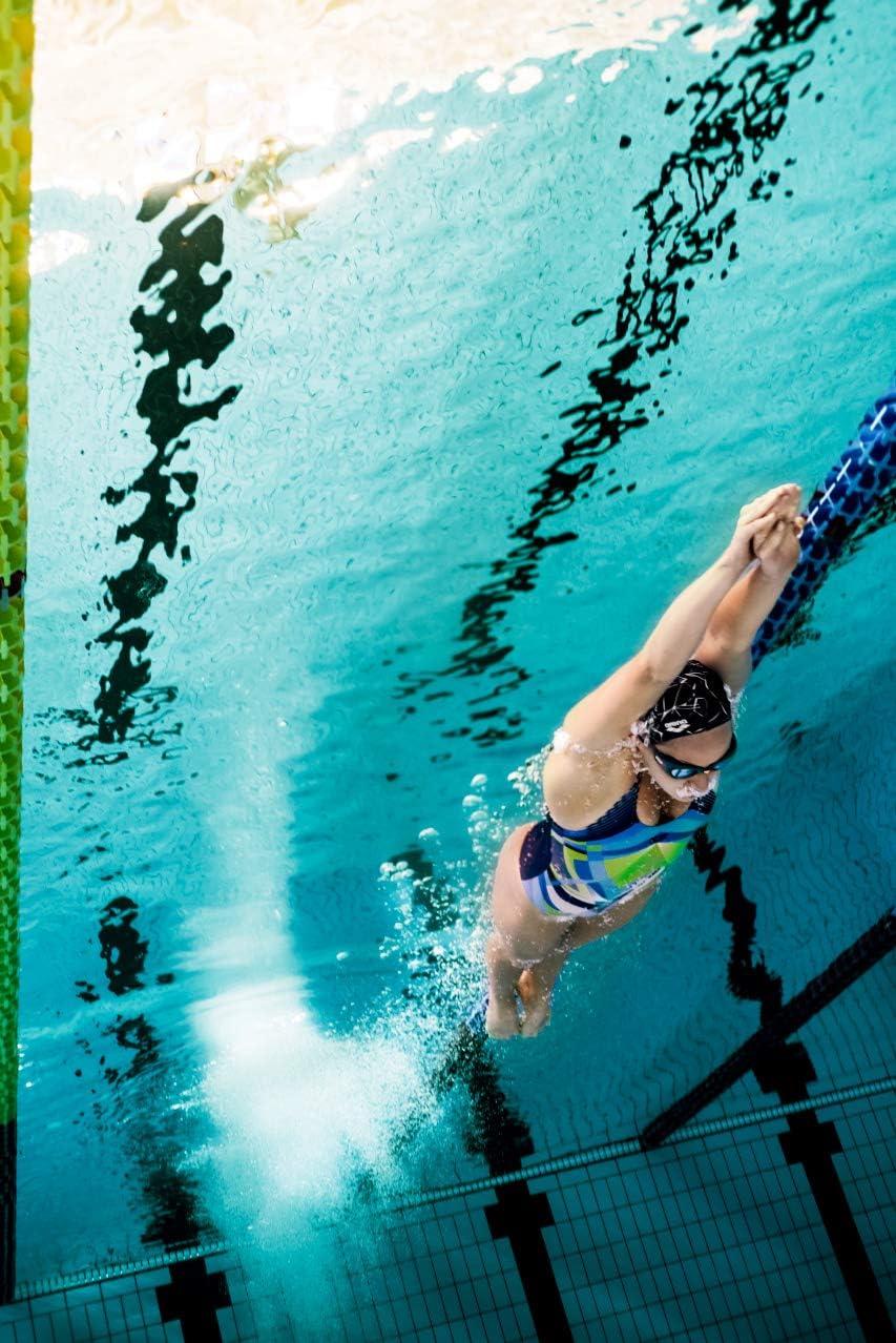 imageArena Print Unisex Soft Silicone Swim Cap for Women and Men Intensive Training Comfortable NonSlip Long Hair Swimming HatLightshow Blue