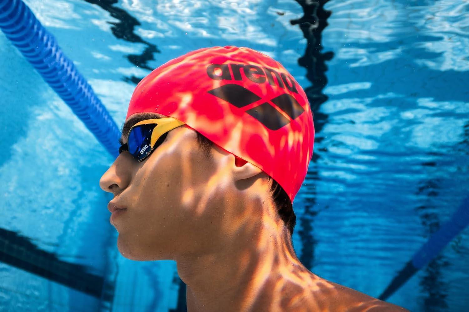 imageArena Unisex Big Logo Silicone Swim Cap Women and Men Fitness Swimmers Intensive Training Durable Soft Elastic Bathing CapPlumBright Coral