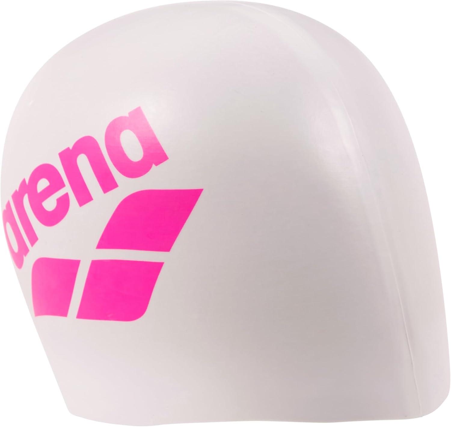 imageArena Unisex Big Logo Silicone Swim Cap Women and Men Fitness Swimmers Intensive Training Durable Soft Elastic Bathing CapWhiteShocking Pink