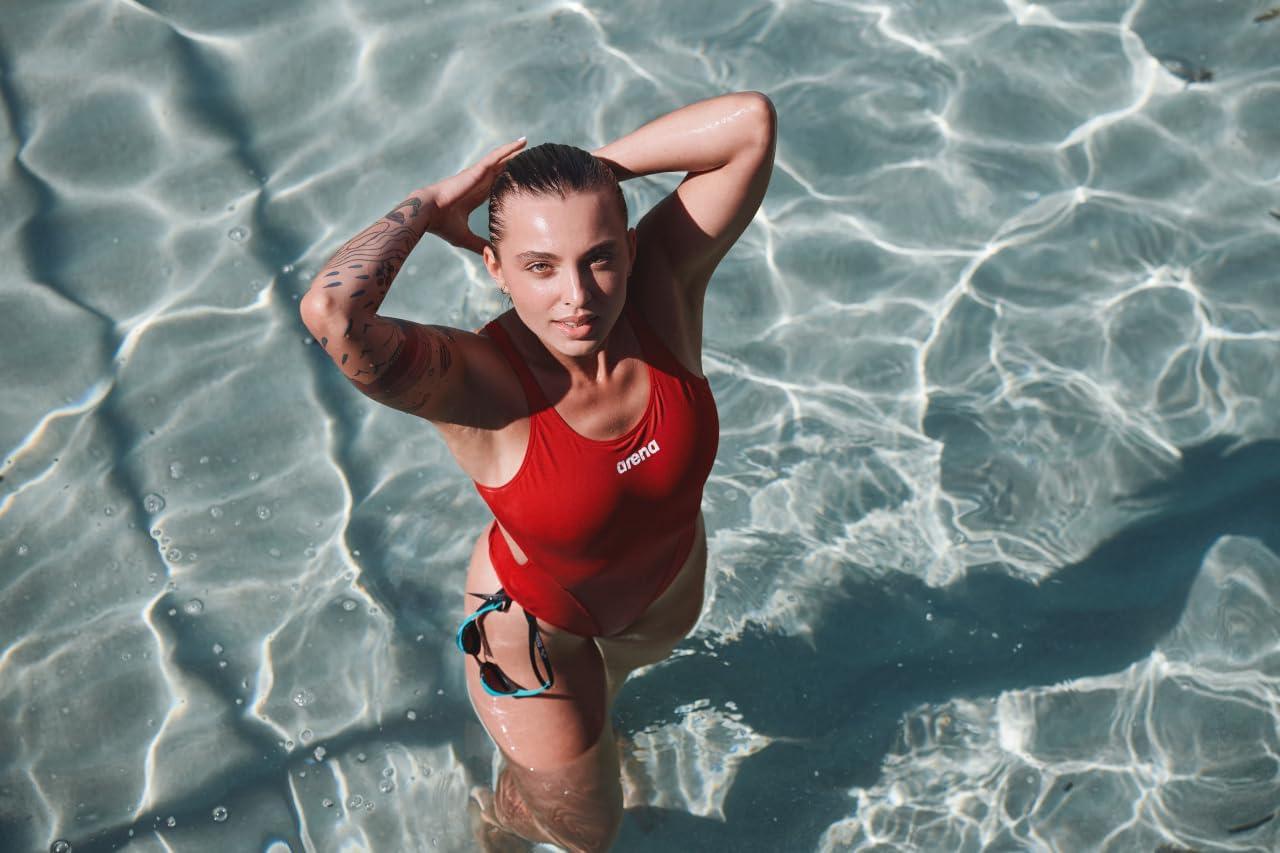 imageArena Womens Arena Performance Womens Solid Team Swim Tech SwimsuitAsphaltBlack