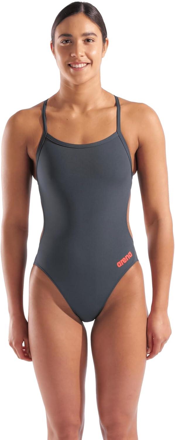 imageArena Womens Solid Team Swimsuit Challenge Back MaxLife Open Back Bathing Suit Athletic SwimwearAsphaltBright Coral