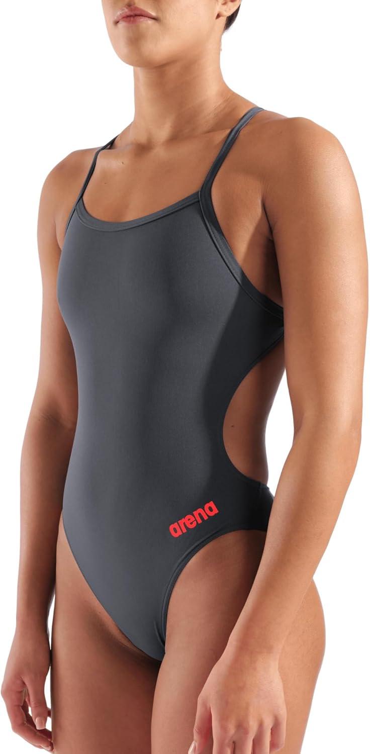 imageArena Womens Solid Team Swimsuit Challenge Back MaxLife Open Back Bathing Suit Athletic SwimwearAsphaltBright Coral