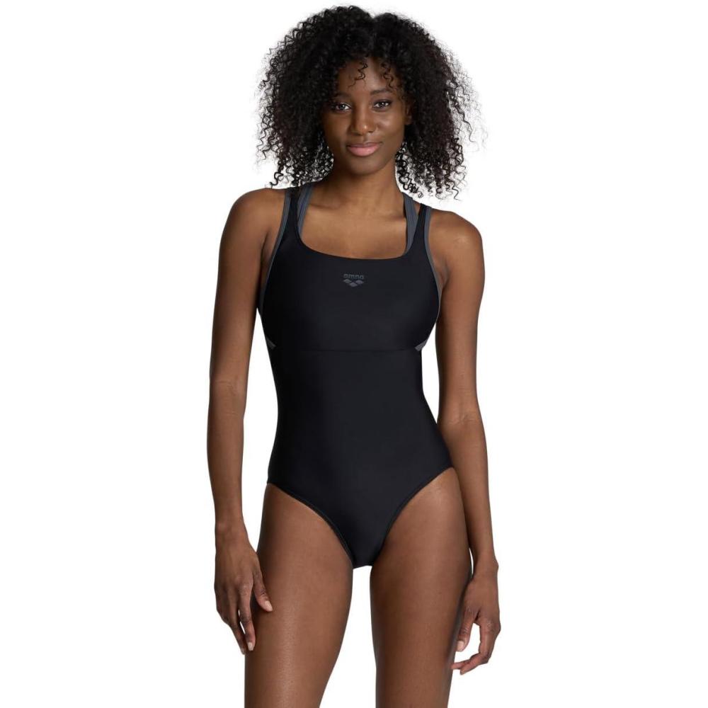 imageARENA Womens Feel Womens Solid HiPower Back SwimsuitBlackAsphalt