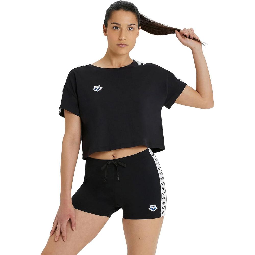 imageARENA Womens Icons Corinne Team Crop TShirt Short Sleeve Loose Fit Cotton Active Top Cozy Crew Neck Workout TeeBlack