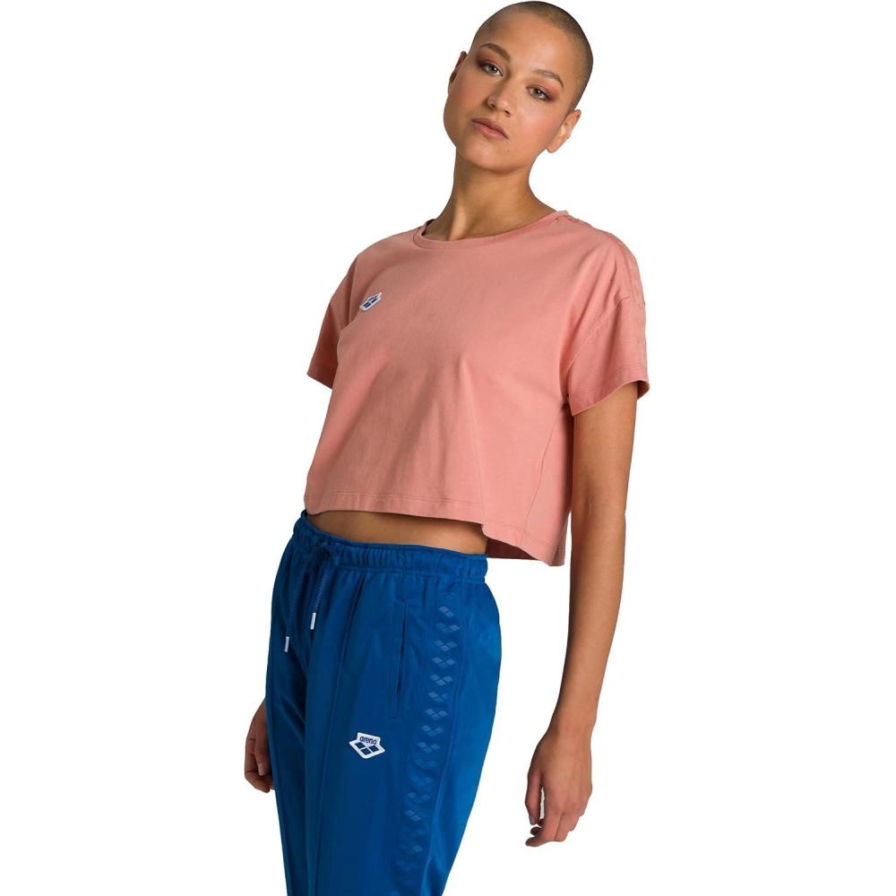 imageARENA Womens Icons Corinne Team Crop TShirt Short Sleeve Loose Fit Cotton Active Top Cozy Crew Neck Workout TeeTriple Powder Pink