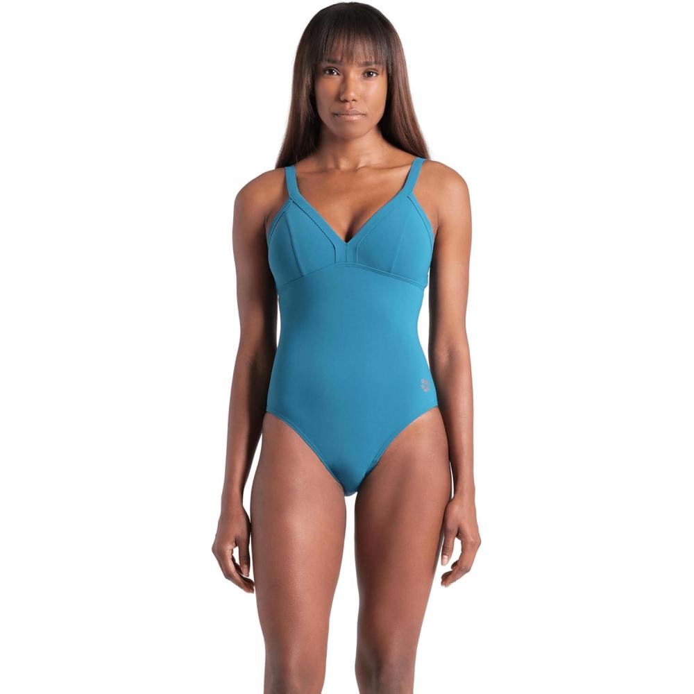 imageARENA Womens Lara Shapewear Soft Curve Back B Cup One Piece SwimsuitGreen Blue