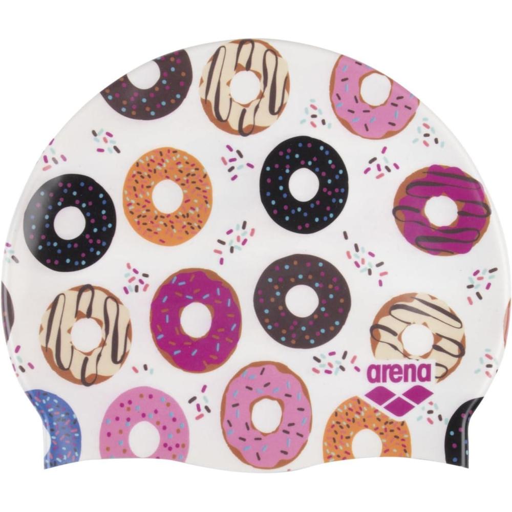 imageArena HD Unisex Adult Elastic Silicone Swim Cap for Men and Women Fitness Swimming Gear Soft and Stretchy Pool Bathing CapDonuts