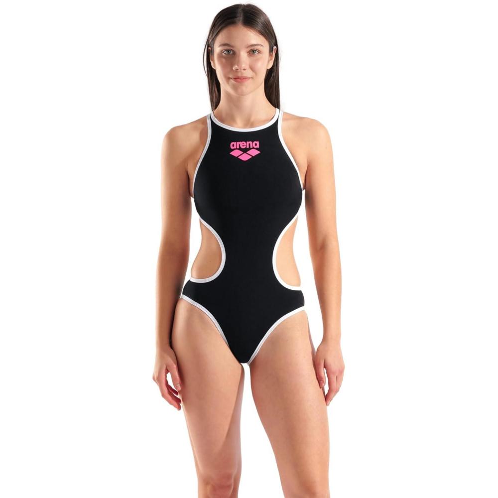 imageArena One Big Logo Womens Swimsuit Tech One Back One Piece Construction MaxLife Training SuitBlackWhite