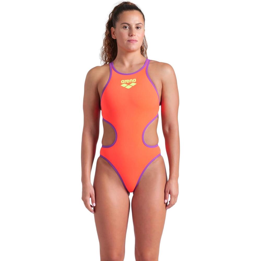 imageArena One Big Logo Womens Swimsuit Tech One Back One Piece Construction MaxLife Training SuitBright CoralPurple