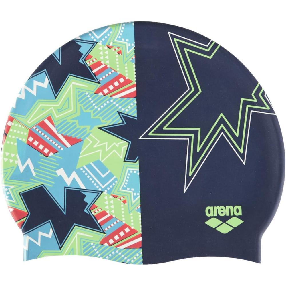 imageArena Print Unisex Soft Silicone Swim Cap for Women and Men Intensive Training Comfortable NonSlip Long Hair Swimming HatLightshow Blue