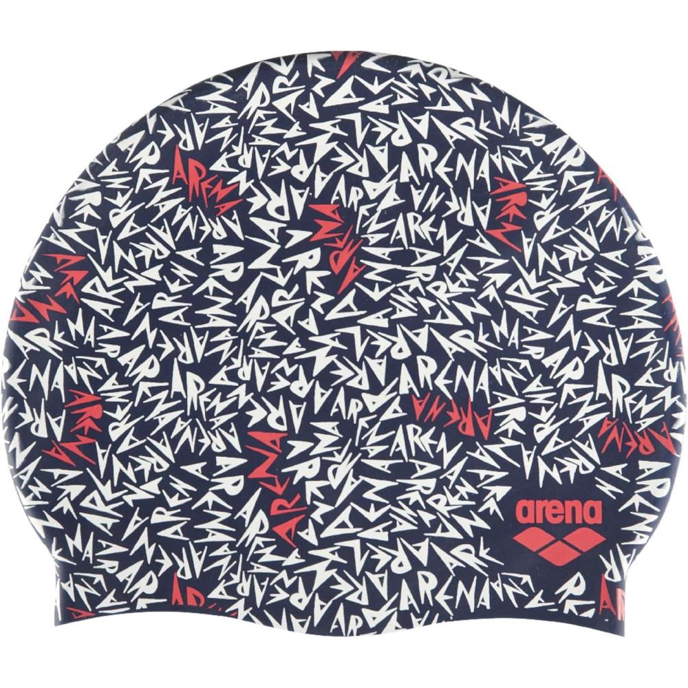 imageArena Print Unisex Soft Silicone Swim Cap for Women and Men Intensive Training Comfortable NonSlip Long Hair Swimming HatMemphis Blue  Pink