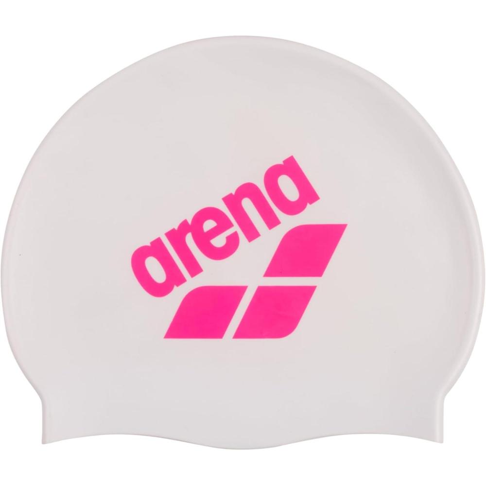 imageArena Unisex Big Logo Silicone Swim Cap Women and Men Fitness Swimmers Intensive Training Durable Soft Elastic Bathing CapWhiteShocking Pink