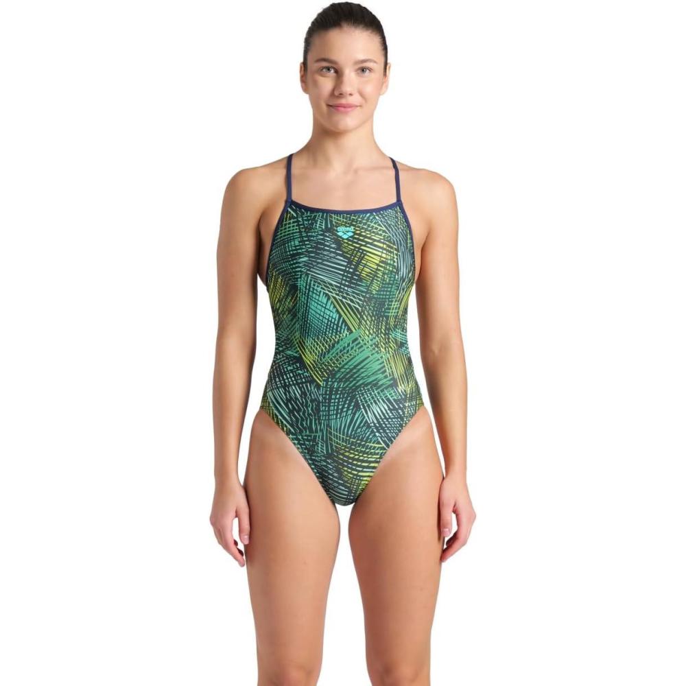 imageArena Womens Arena Performance Womens Energy Booster Back Training Swimsuit Ladies Bathing SuitNavyGreen Multi