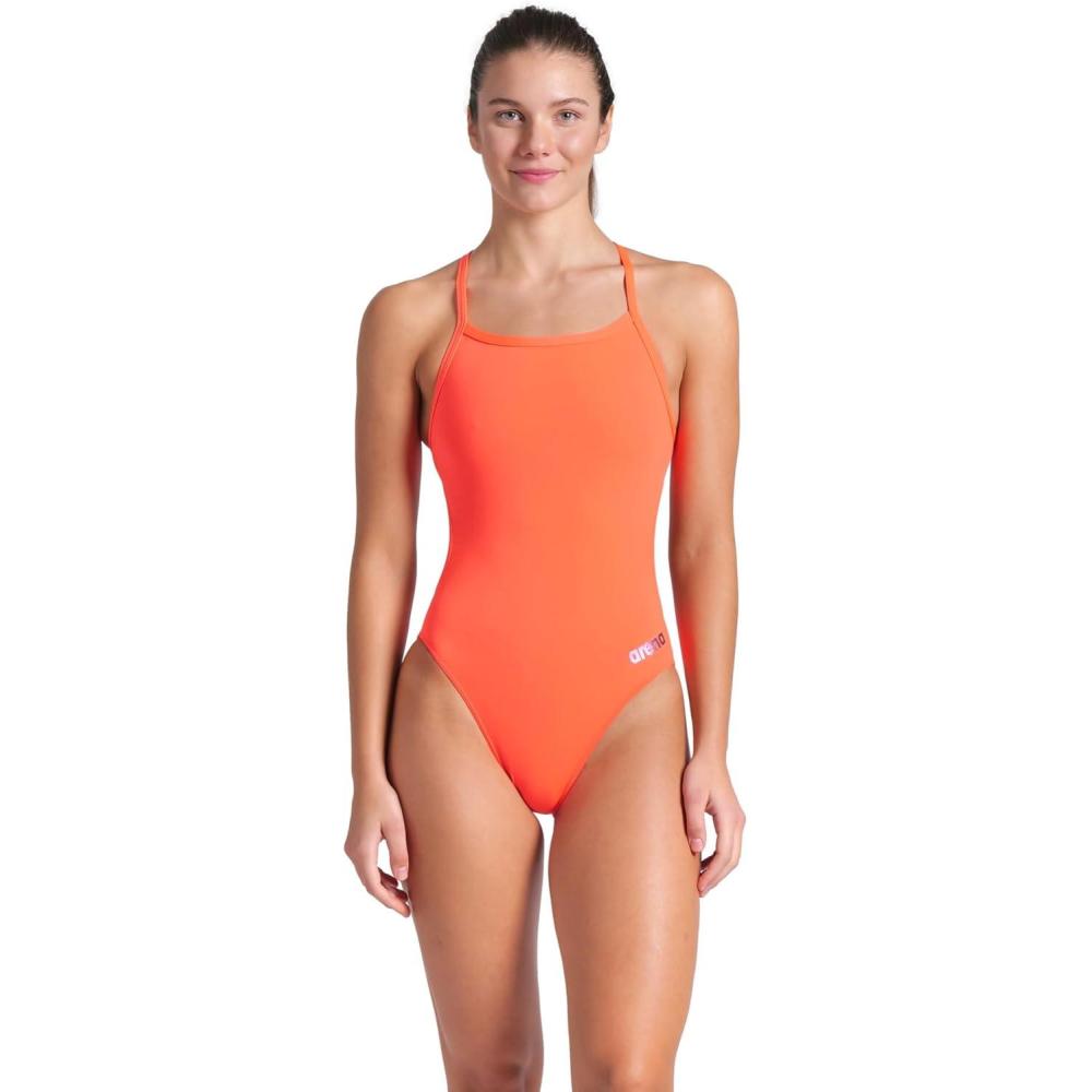 imageArena Womens Solid Team Swimsuit Challenge Back MaxLife Open Back Bathing Suit Athletic SwimwearBright CoralPlum