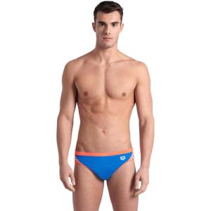 ARENA Men’s Icons Solid Swim Briefs Professional Training Swimsuit Sports Trunk(Blue River/Bright Coral)