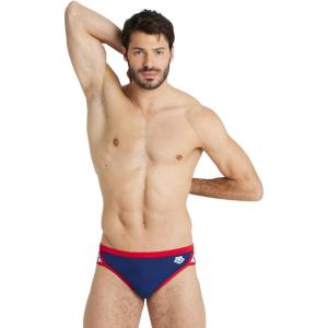 ARENA Men’s Icons Solid Swim Briefs Professional Training Swimsuit Sports Trunk(Navy/Red Multi)