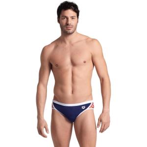 ARENA Men’s Icons Solid Swim Briefs Professional Training Swimsuit Sports Trunk(Navy/White/Red Multi)