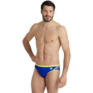 ARENA Men’s Icons Solid Swim Briefs Professional Training Swimsuit Sports Trunk(Neon Blue/Butter)
