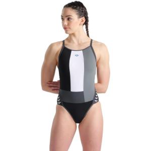 ARENA Performance Women’s Icons Panel Swimsuit Super Fly Back One Piece Training Suit(Black/Asphalt/Ardesia)