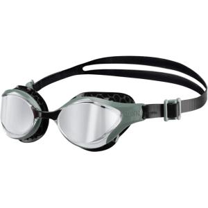 ARENA Unisex Adult Air-Bold Swipe Anti-Fog Training Swim Goggles Men and Women Cushioned Seals Large Fit Wide Lenses(Silver/Dark Olive)