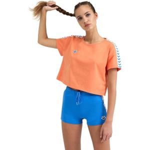 ARENA Women’s Icons Corinne Team Crop T-Shirt Short Sleeve Loose Fit Cotton Active Top Cozy Crew Neck Workout Tee(Nespola/White/Roy)