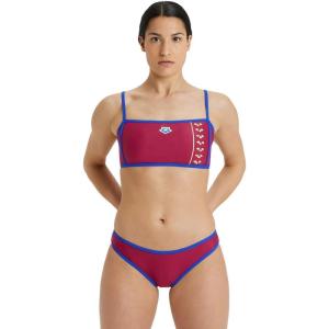 ARENA Women’s Icons Two Piece Swimsuit Bandeau Bikini(Burgundy-neon Blue)
