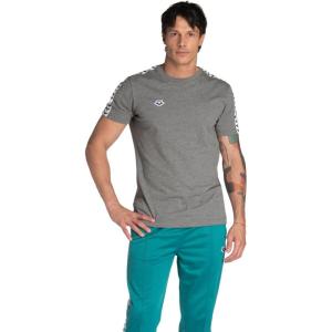 Arena Mens Arena Men’s Team T-Shirt 100% Cotton Slim Fit Short Sleeve Casual Athletic Wear(Dark Gray Melange/White/Logo)