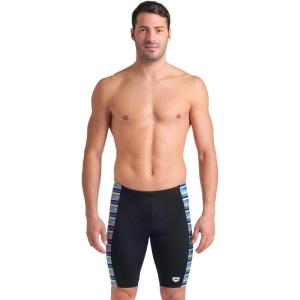 Arena Mens Arena Performance Men’s Racing Stripe Swim Jammer Knee-Length Training Bathing Suit(Black/Multi)