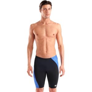Arena Men’s Performance Ribbed Swim Jammer Sports Shorts Training Bathing Suit(Black/Royal Multi)