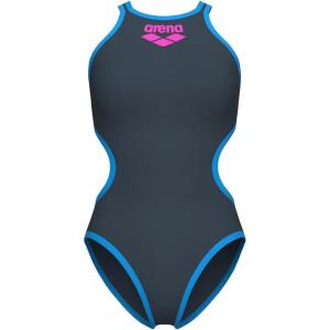 Arena One Big Logo Women’s Swimsuit Tech One Back One Piece Construction MaxLife Training Suit(Asphalt/Turquoise)