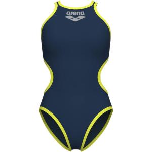 Arena One Big Logo Women’s Swimsuit Tech One Back One Piece Construction MaxLife Training Suit(Navy/Soft Green)