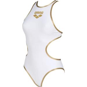 Arena One Big Logo Women’s Swimsuit Tech One Back One Piece Construction MaxLife Training Suit(White-gold_r)