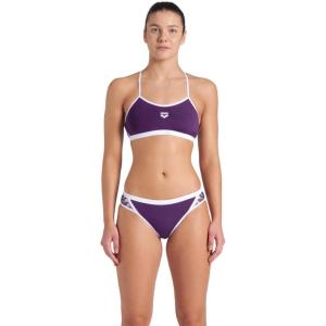 Arena Performance Icons Solid Women’s Two-Piece Swimsuit Cross Back MaxLife Bikini Pool Training Suit(Plum/White)