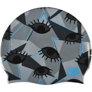 Arena Print Unisex Soft Silicone Swim Cap for Women and Men, Intensive Training Comfortable Non-Slip Long Hair Swimming Hat(Eyes Silver)