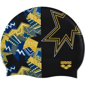 Arena Print Unisex Soft Silicone Swim Cap for Women and Men, Intensive Training Comfortable Non-Slip Long Hair Swimming Hat(Lightshow Black)