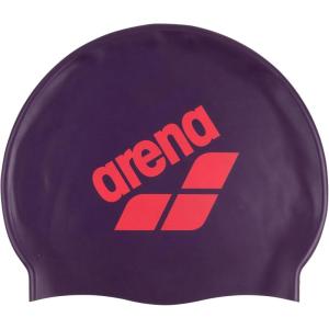 Arena Unisex Big Logo Silicone Swim Cap Women and Men Fitness Swimmers Intensive Training Durable Soft Elastic Bathing Cap(Plum/Bright Coral)