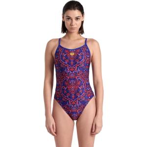 Arena Womens Arena Performance Women’s Arabesque Lace Back Swimsuit(Neon Blue/Blue Multi)