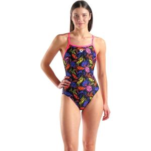 Arena Womens Arena Performance Women’s Sea Turtles Light Drop Back Swimsuit Sports Bathing Suit(Black Multi/Shocking Pink)