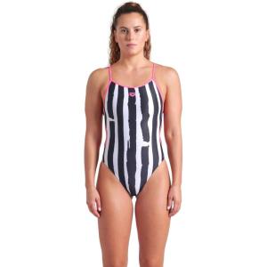 Arena Womens Arena Women’s Performance Painters Lace Back Athletic Sport One Piece Swimsuit(White Multi/Shocking Pink)