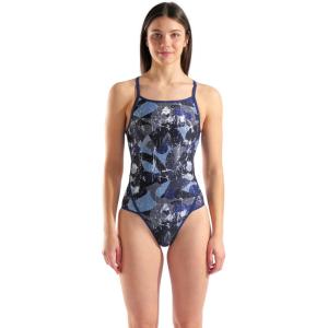 Arena Women’s Performance Scratched Super Fly Back Swimsuit Ladies Sports Bathing Suit(Multi Black/Navy)