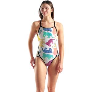 Arena Womens Performance Women’s Arena in The Wild Super Fly Back Swimsuit Pool Bathing Suit(White Multi/Black)